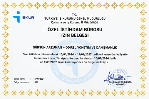 Geçici İş İlişkisi
Yetki Belgesi